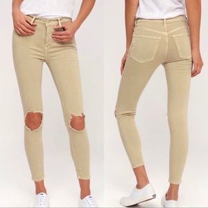 FREE PEOPLE NWT High Rise Ankle Skinny Ripped Knee Khaki Jeans Pants Size 26